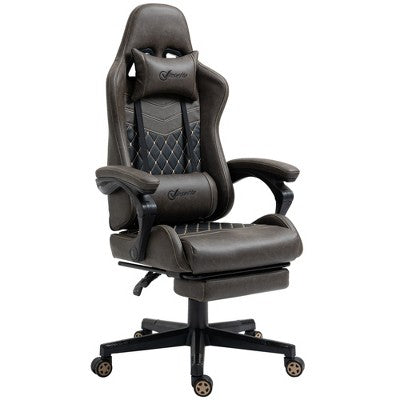 TiramisuBest Brown Diamond PU Leather Gaming Office Chair with Footrest
