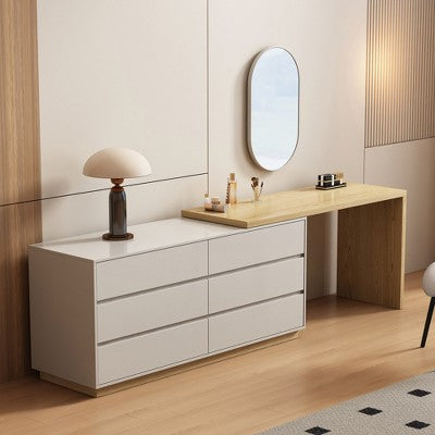 Luck Live Mid-Century Modern Retractable Desk, Dressing Table, Storage Cabinet Natural wood color