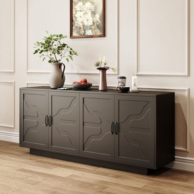 Okak Mid Century Wooden Buffet Sideboard Storage Cabinet with Metal Handles,Ash Veneer Pantry Cabinets for Dining Room,Kitchen