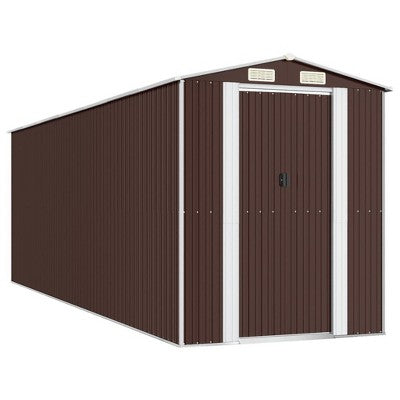 vidaXL Garden Shed Dark Brown Galvanized Steel Large Garden Shed - 75.6" x 238.6" x 87.8"