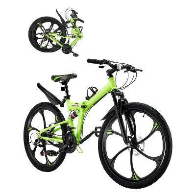 26" Folding Mountain Bike with Full Suspension, 21-Speed Drivetrain, Disc Brakes & High Carbon Steel Frame for Adult Men & Women