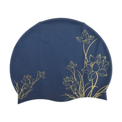 Unique Bargains Silicone Waterproof Lotus Print Swim Cap 1 Pc