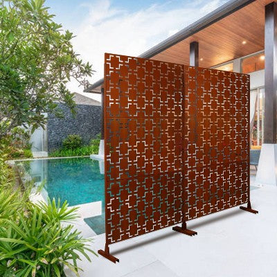 CAVINAS Patio Decorative Screen Metal Fence Privacy Screen with Square Pattern for Outside and Garden, 76" H×48" W