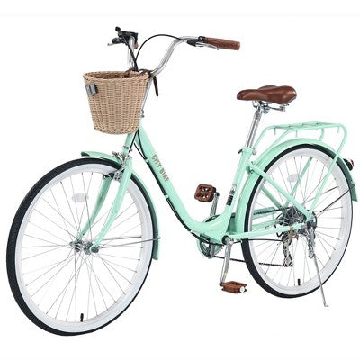 PAGED 26 Inch City Bike with 7 Speed Gears for Girls, Leisure Bicycle with Steel Frame & Basket
