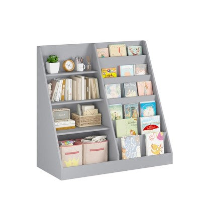 ChicFurnit Decorative Bookshelf 4 Tier Wooden Bookcase Organizer for Kids Room or Nursery, Gray, 34.65"*15.75"*33.47"