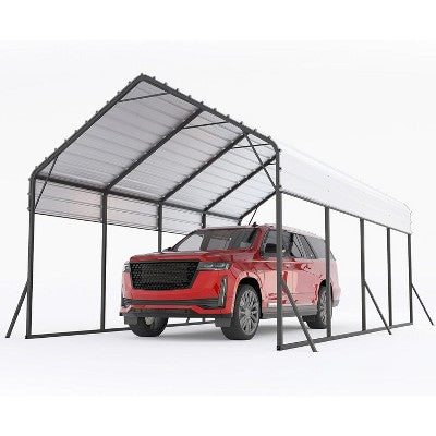13'x21'x11' Heavy Duty Metal Carport - Oversized All-Weather Steel Shelter for Trucks, Boats, 600 Lbs Capacity, Permanent Outdoor Protection