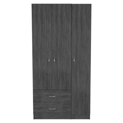 SEVOBAL Armoires 3 Door Armoire with Two Drawers Shelves and Hanging Rod for Bedroom Storage, Smoke Gray, 35.4"*18.5"*70.8"