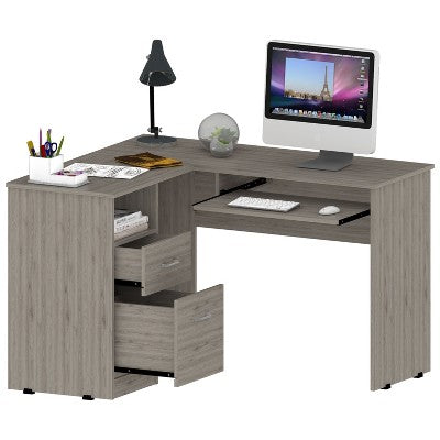 Sapphtopaz Modren L-Shaped Desk with 2 Drawers and CPU Storage Computer Desk with Pull-Out Keyboard Shelf Office Desk for Home Office, Bedroom