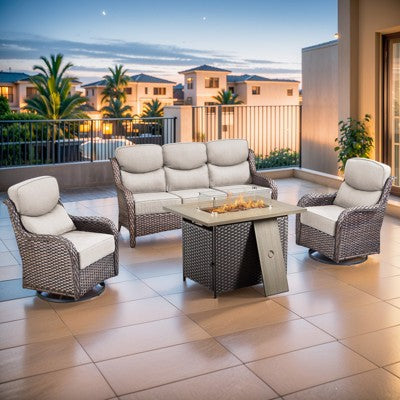 Gymojoy 4 Pieces Outdoor 6 Inch Sofa Swivel Chair with Fire Pit Table