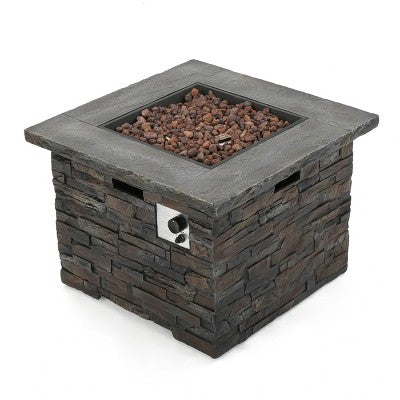 GDFStudio Arlana Outdoor 40,000 BTU Lightweight Concrete Square Fire Pit, Natural Stone