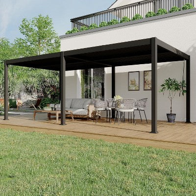 Coucheta 10X20 FT Pergola with Independent Adjustable Rainproof Roof, Outdoor Aluminum Louvered Pergola with Adjustable Top for Deck Garden Backyard