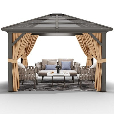 10'x10'/10'x12' Hardtop Gazebo, Aluminum Frame Gazebos, Permanent Outdoor Metal Pavilion with Curtain and Netting for Patio, Lawn, Deck