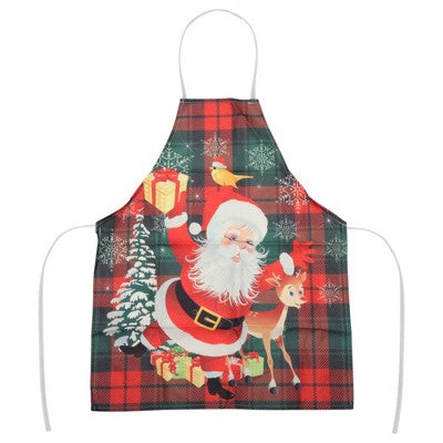 Unique Bargains Christmas Aprons Linen Red Black Green Beige 21.65"x26.77" 1 Pcs