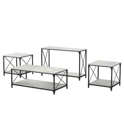 4pc Rosslea Coffee with 2 End Sofa Table Set Black/Gray - HOMES: Inside + Out: Urban Console & Storage Shelves