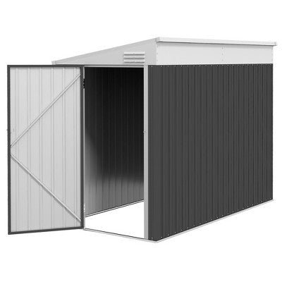 4' x 8' Lean to Garden Storage Shed, Outdoor Metal Tool House with Lockable Door Vents for Backyard Patio Lawn
