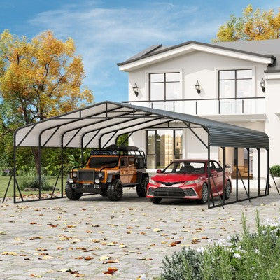 20x25 FT Metal Carport, Outdoor Weatherproof Garage Shelter Canopy with Reinforced Base and Galvanized Steel Roof, for Lawn & Garden Storage