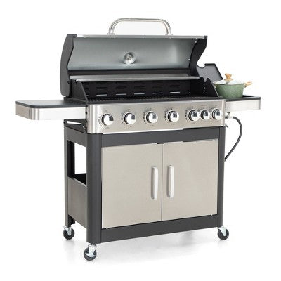 Captiva Designs 6 Burner Gas Grill with side burner & Porcelain Enameled Cast Iron Grate 65800 btu E02GR009