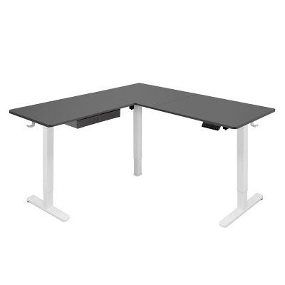 L Shaped Standing Desk - Large Electric Corner Standing Desk, Height Adjustable L Standing Desk, White Frame, Black Tabletop
