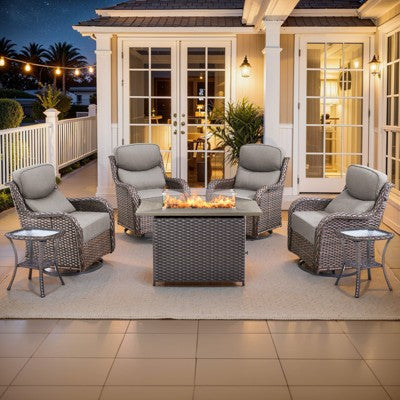 Gymojoy 7 Pieces Outdoor 6 Inch Sofa Swivel Chair with Fire Pit Table