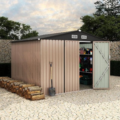 Acekool 8x10 FT Metal Outdoor Storage Shed, Lockable Garden Tool Organizer with Sloped Roof, Air Vents, Upgraded Frame for Backyard Patio Lawn