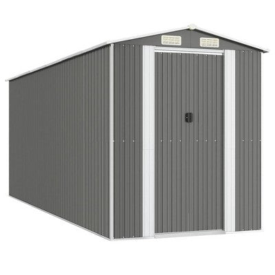 vidaXL Garden Shed Light Gray Galvanized Steel Large Garden Shed - 75.6" x 205.9" x 87.8"