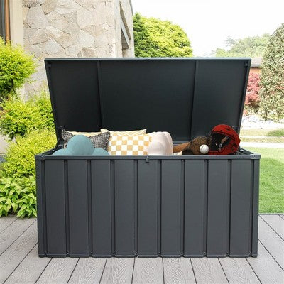 Gulches 150 Gallon Outdoor Storage Deck Box Waterproof, Large Patio Storage Bin for Outside Cushions, Throw Pillows, Garden Tools, Lockable,Dark Gray
