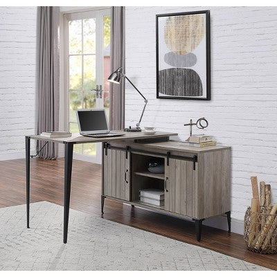 PAGED Versatile L Shaped Desk Modern Computer Desk with Metal Legs and Sliding Barn Door for Study, Home Office
