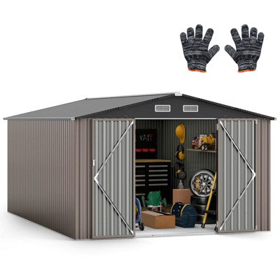 Costway 10 x 14 FT Outdoor Storage Shed with Improved Windproof Metal Structure 4 Vents