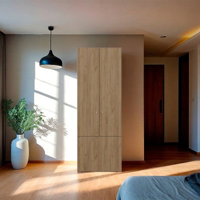 CAVINAS Wardrobe Cabinet,Armoire Closet with 4 Shelves,3 Doors,Wood Finish Closet Wardrobe,Wardrobe Cabinet for Bedrooms,Dressing Room