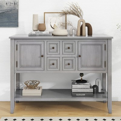 GDFStudio Hannah Vintage 46" Solid Wood Console Table with Cabinets and Bottom Shelf