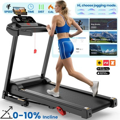 Folding Treadmill with Incline, 300lb Capacity, Compact Home Running Machine, 3.25HP Quiet Motor, 0.6–7.5MPH, APP Control, Adjustable Holder
