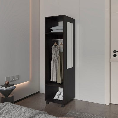 CAVINAS Bedroom Armoires,Wardrobe Closet with Mirror and Wheels,Open Storage Wardrobe for Small Bedrooms,Tight Spaces,Dressing Room,Entryway