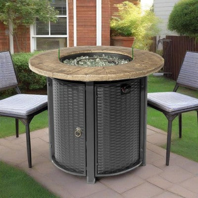 30" Propane Gas Fire Pit Table, 50,000 BTU Round Fire Pit with Imitation Wood Grain Finish for Patio, Deck, Garden, Backyard-- Frevyn