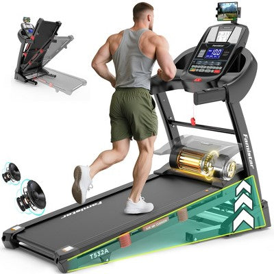 Treadmill with 15% Auto Incline 400lbs Capacity, 5.1HP Folding Treadmill for Home, 0.6-10MPH, 18" Wide Deck, Knee Support