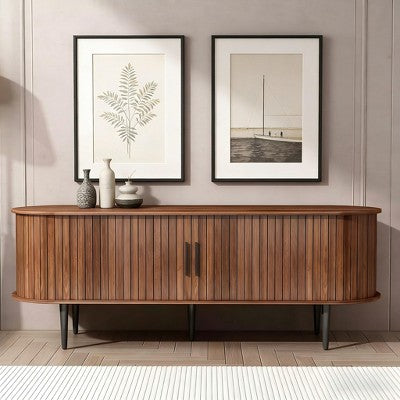 JVNOXK 55-inch Modern TV Stand with Storage Compartments and Sliding Doors, Ideal for Gaming & Entertainment, Living Room, Office - Walnut