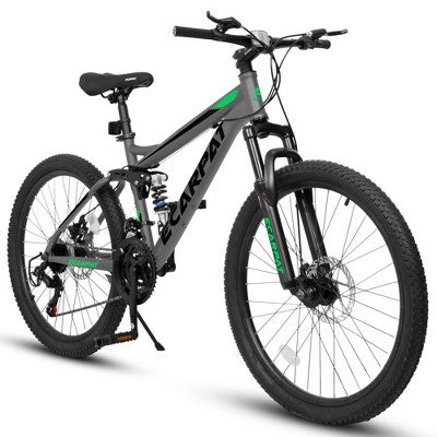 Gulches 26 Inch 21-Speed Full Suspension Mountain Bike, Carbon Steel Frame Dual Disc Brakes, Front Fork & Rear Shock Absorber