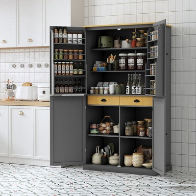 Whisen Freestanding Kitchen Pantry Organizer, Cabinet with 2 Adjustable Shelves and 2-Drawers