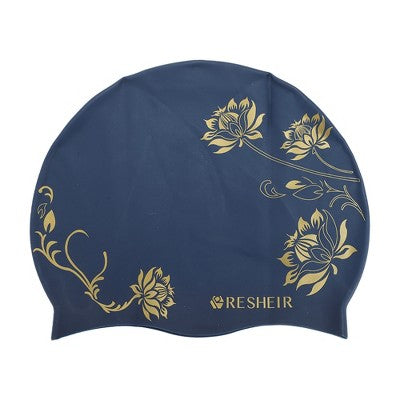 Unique Bargains Silicone Waterproof Lotus Printed Swim Cap 1 Pc