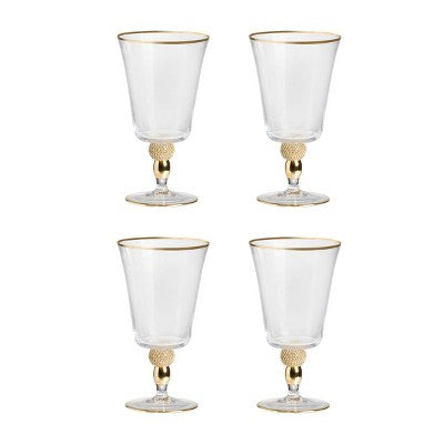 ChicFurnit Drinkware Goblet Set with Gold Trim and Diamond Finial for Special Occasions, Clear, 4.1"*4.1"*7.5"