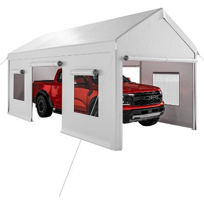 10'x20' Heavy Duty Portable Garage, All-Season Carport with Roll-Up Windows & Removable Walls, Shelter for Cars, Trucks & Outdoor Storage