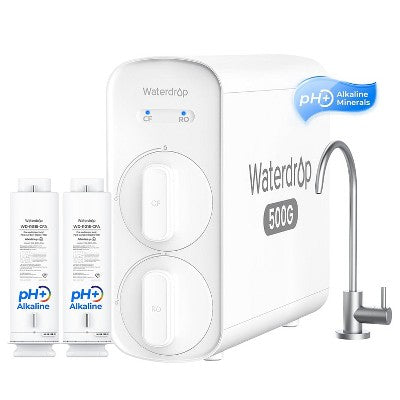 Waterdrop G5P500A Alkaline Mineral pH + Reverse Osmosis Water System NSF 372 Certified, 8 Stage 2:1 Pure to Drain 500GPD, Extra 2 G5P500A-CF Filter