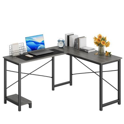 FONTOI Desks with Lower Storage Shelf, Spacious Surface, 49-Inch L Shaped Corner Gaming Desk with Side Bag for Home Office, Gray, 50"*39.37"*29.41"