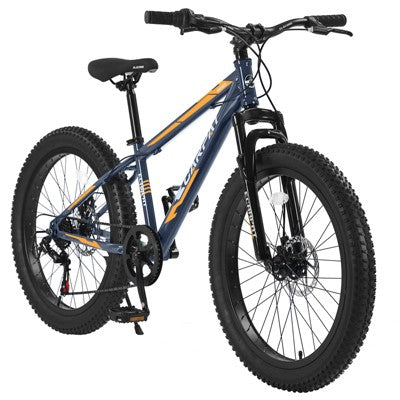 VASIP 24 Inch Fat Tire Mountain Bike - Shimano 7-Speed, Dual Disc Brakes, Front Suspension - for Adults & Youth, Trail/Commuter Bicycle