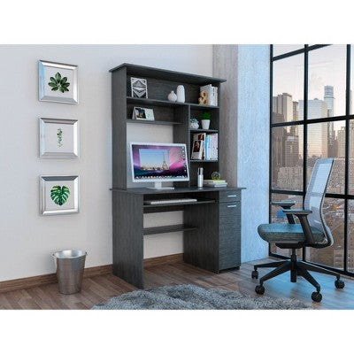 PAGED Computer Desk with Hutch and Bookshelf,Writing Desk with Keyboard Tray and Door Panel,Teens Desk with Shelves and Drawer,Particle Board
