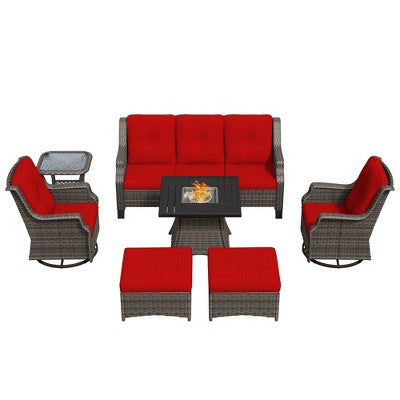 UPTIOT 7-Person Seating Group With Fire Pit And Ottoman