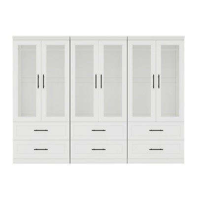Keloyid White Wood 94.5 in. Armoire with 6 Drawers and 6 Doors