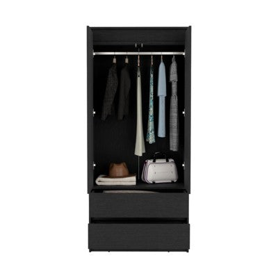 SEVOBAL Armoires 2 Drawer Armoire with Double Doors Hanging Rod and Spacious Storage for Bedroom Storage, Black, 31.5"*20.5"*70.9"