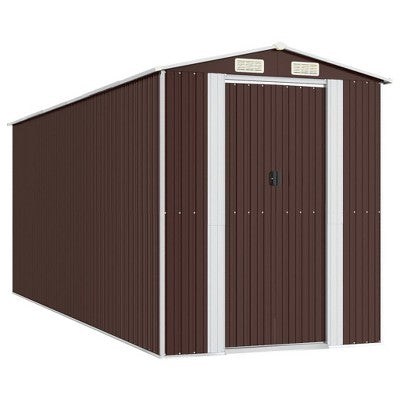 vidaXL Garden Shed Dark Brown Galvanized Steel Large Garden Shed - 75.6" x 205.9" x 87.8"