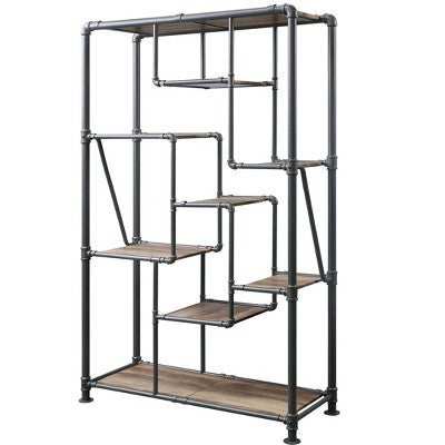 TiramisuBest Clover 6-Tier Freestanding Bookshelf, 67" Tall Dark Walnut Bookcase, Anti-Tip Safety Design, MDF Wood for Home Office & Living Room