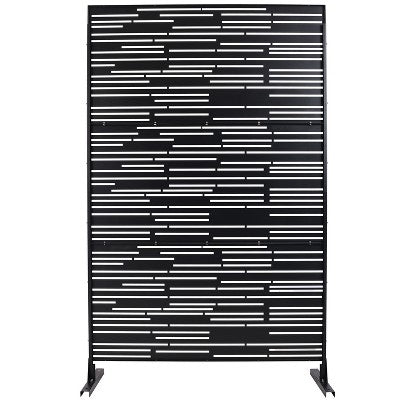 Okak Freestanding Metal Privacy Screen with Fine Line Openwork, Outdoor Privacy Panels with Stand, Balcony Privacy Screen for Garden, Black